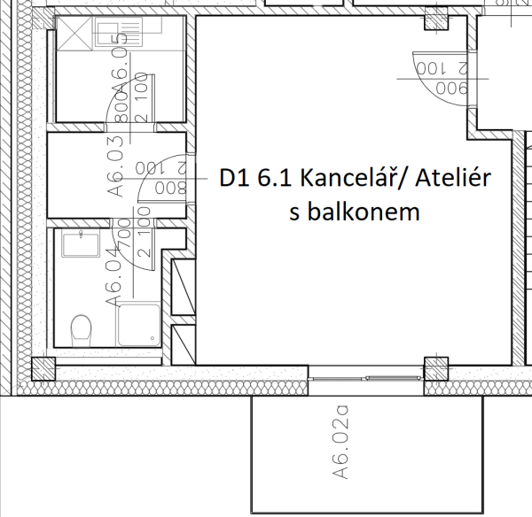 D1 6.1 Kancelář / Ateliér s balkonem 51 m2 - Půdorys základní - SVATOPETRSKA Brno