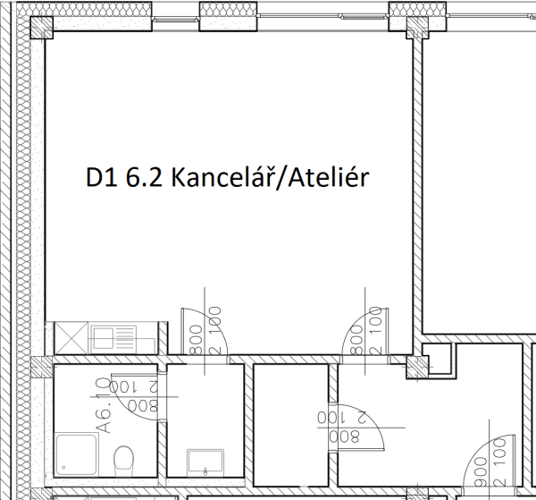 D1 6.2 Kancelář / Ateliér 56 m2 - Půdorys základní - SVATOPETRSKA Brno