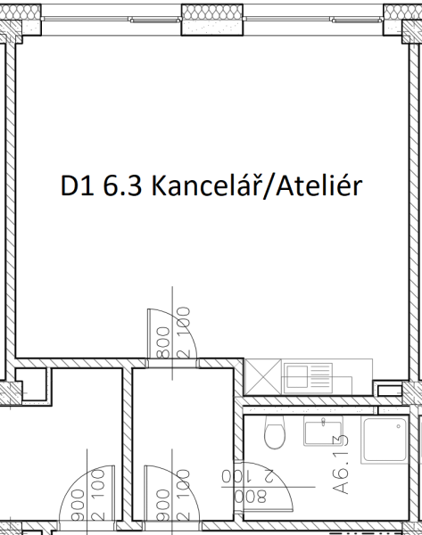 D1 6.3 Kancelář / Ateliér 50 m2 - Půdorys základní - SVATOPETRSKA Brno