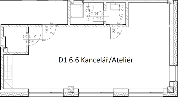 D1 6.6 Kancelář / Ateliér 54 m2 - Půdorys základní - SVATOPETRSKA Brno