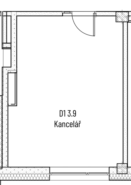 D1 3.9 Kancelář 26 m2 - Půdorys s nábytkem - SVATOPETRSKA Brno