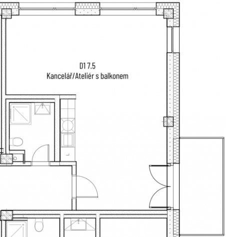 D1 7.5 Kancelář / Ateliér s balkonem 64 m2