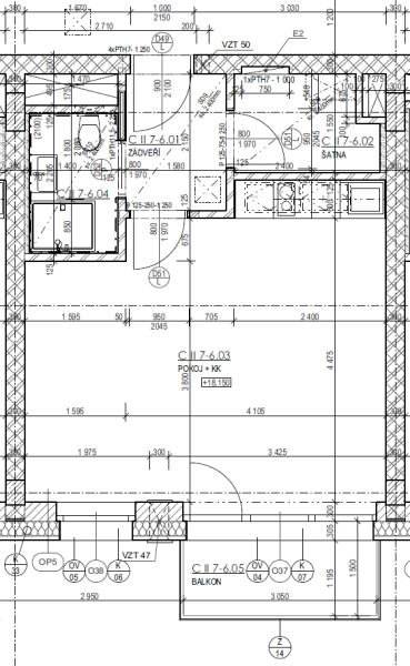 Byt 1+KK, 39,89 m2 - Půdorys základní - SVATOPETRSKA Brno